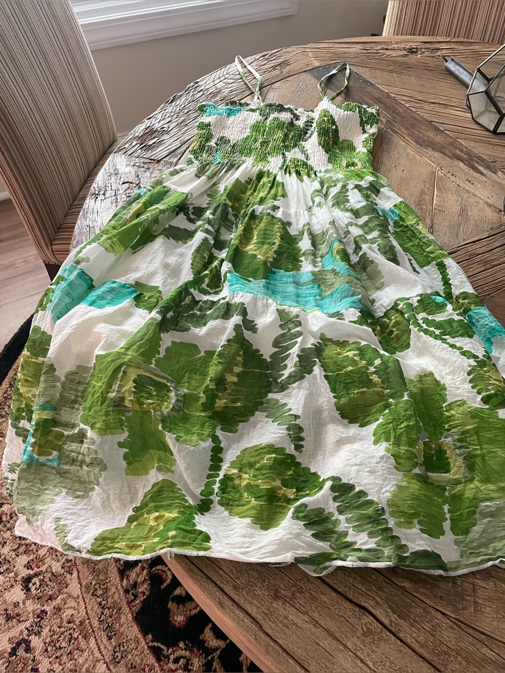 Beautiful Vintage Sun Dress Green, Blue and White
